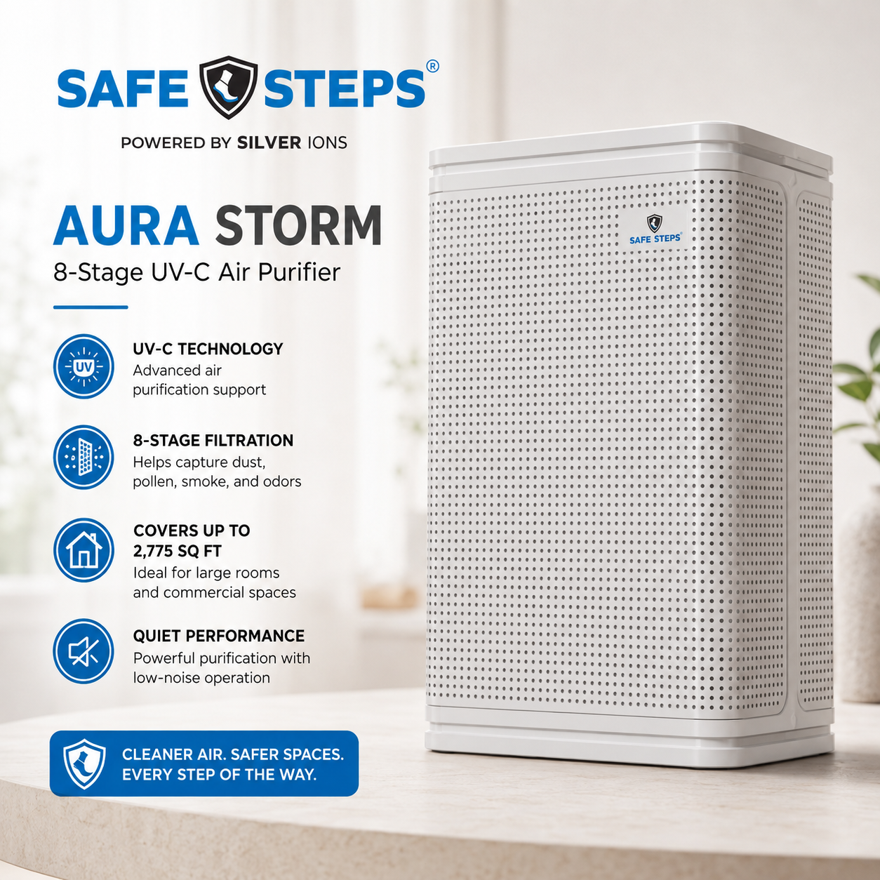 Aura Storm Medical-Grade UV-C Air Purifier – 8-Stage Filtration, Up to 2,775 sq. ft.